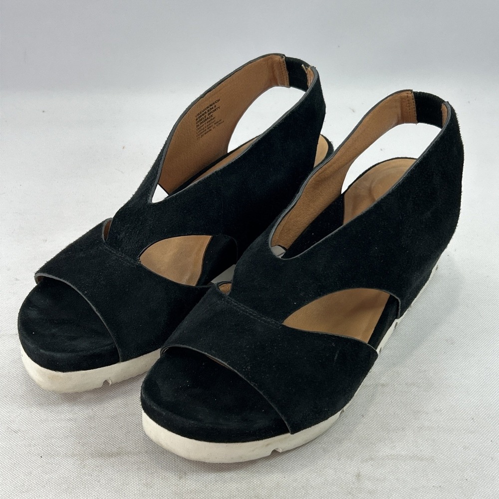 Gentle Souls Gisele Slingback Sandals Women's Size 8 Black Suede Wedge Heels